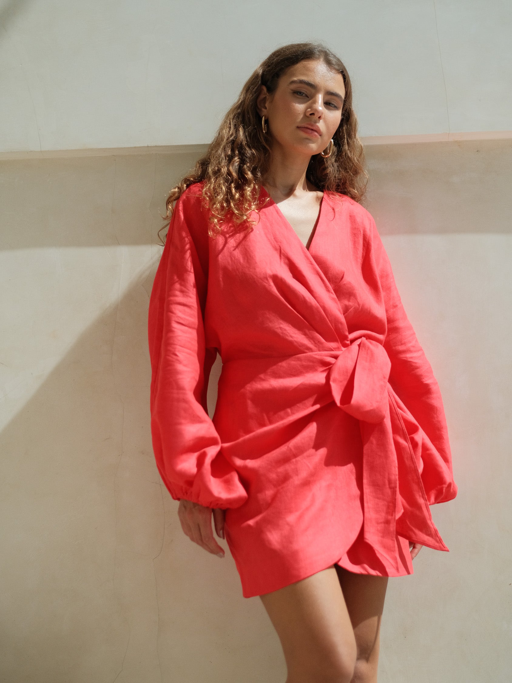 Aria linen dress in scarlett