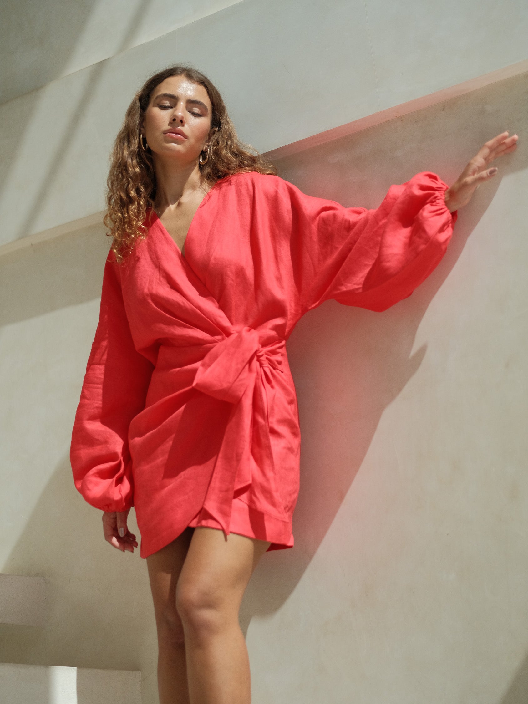 Aria linen dress in scarlett
