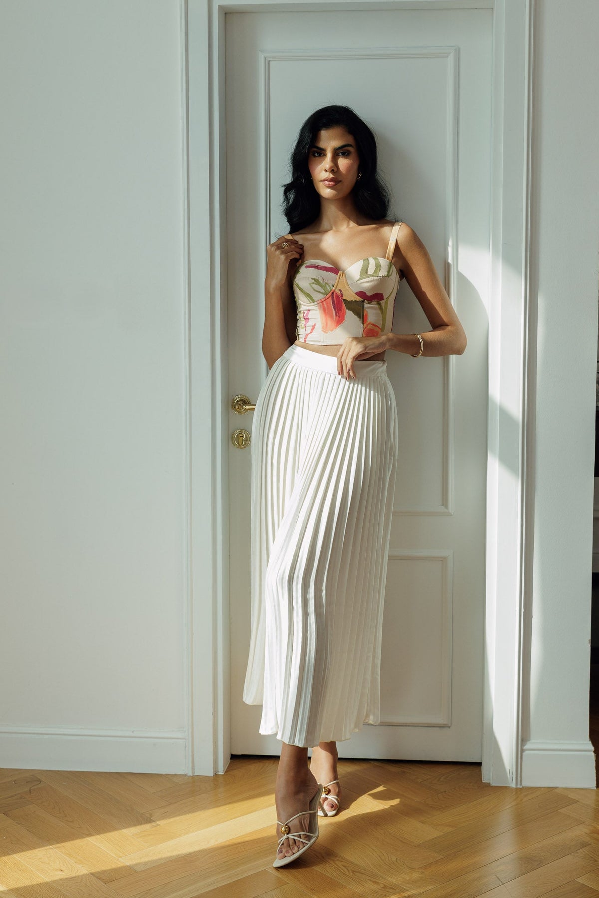 Delilah cropped corset top with feminine floral print