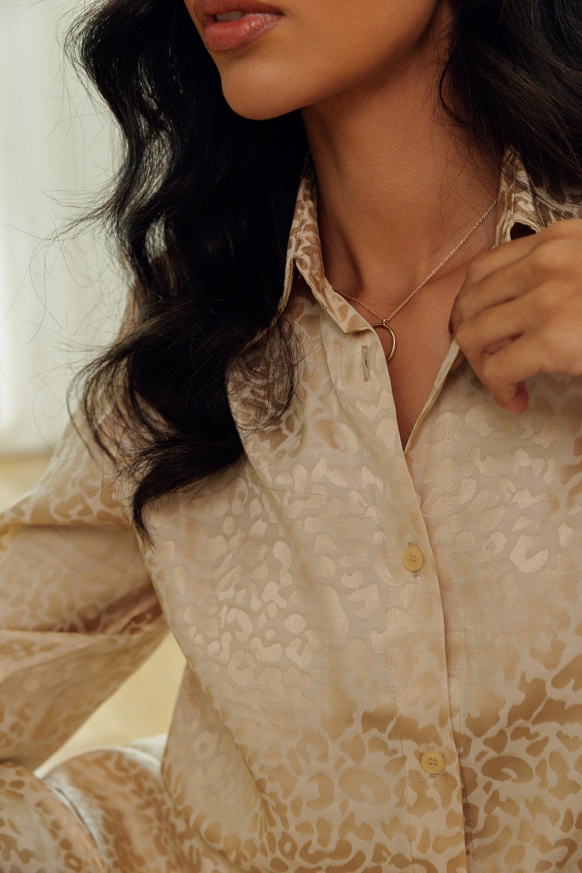 Eleese satin jacquard set in warm beige
