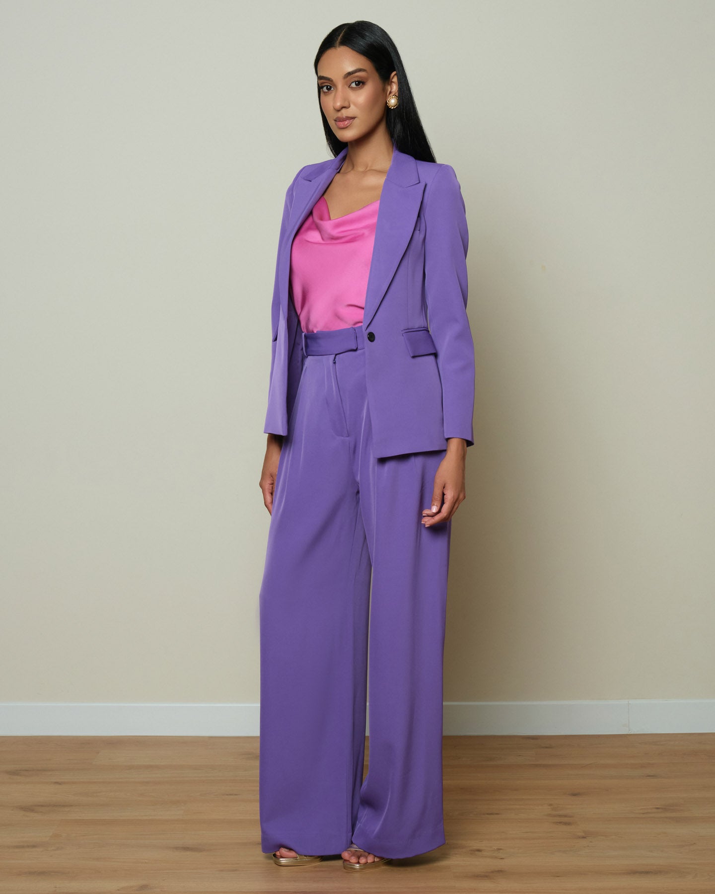 Purple structured blazer with tailored fit and clean lines