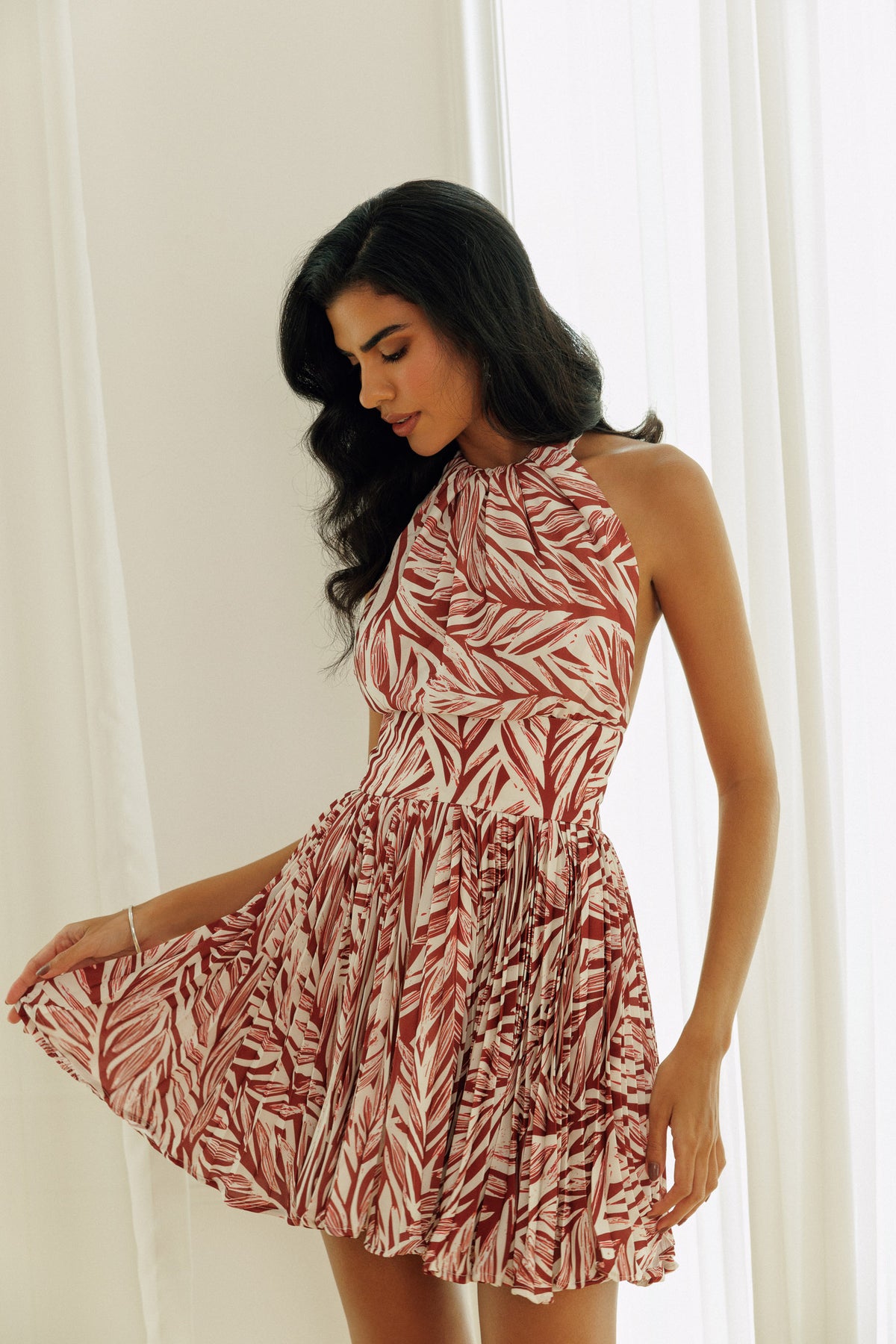 Nur sleeveless printed mini dress front view
