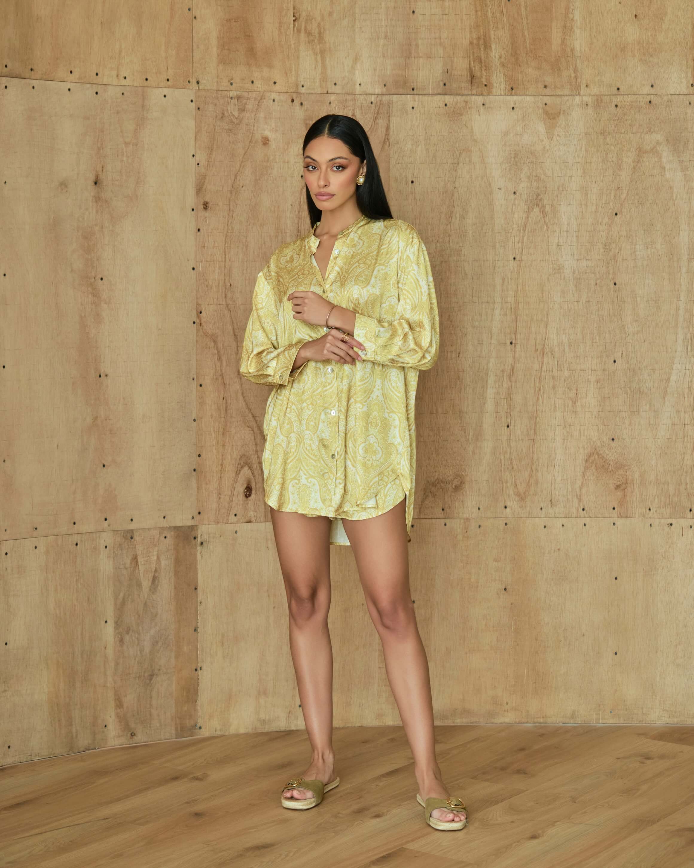 Abstract print shirt and wide leg pants set for effortless styling