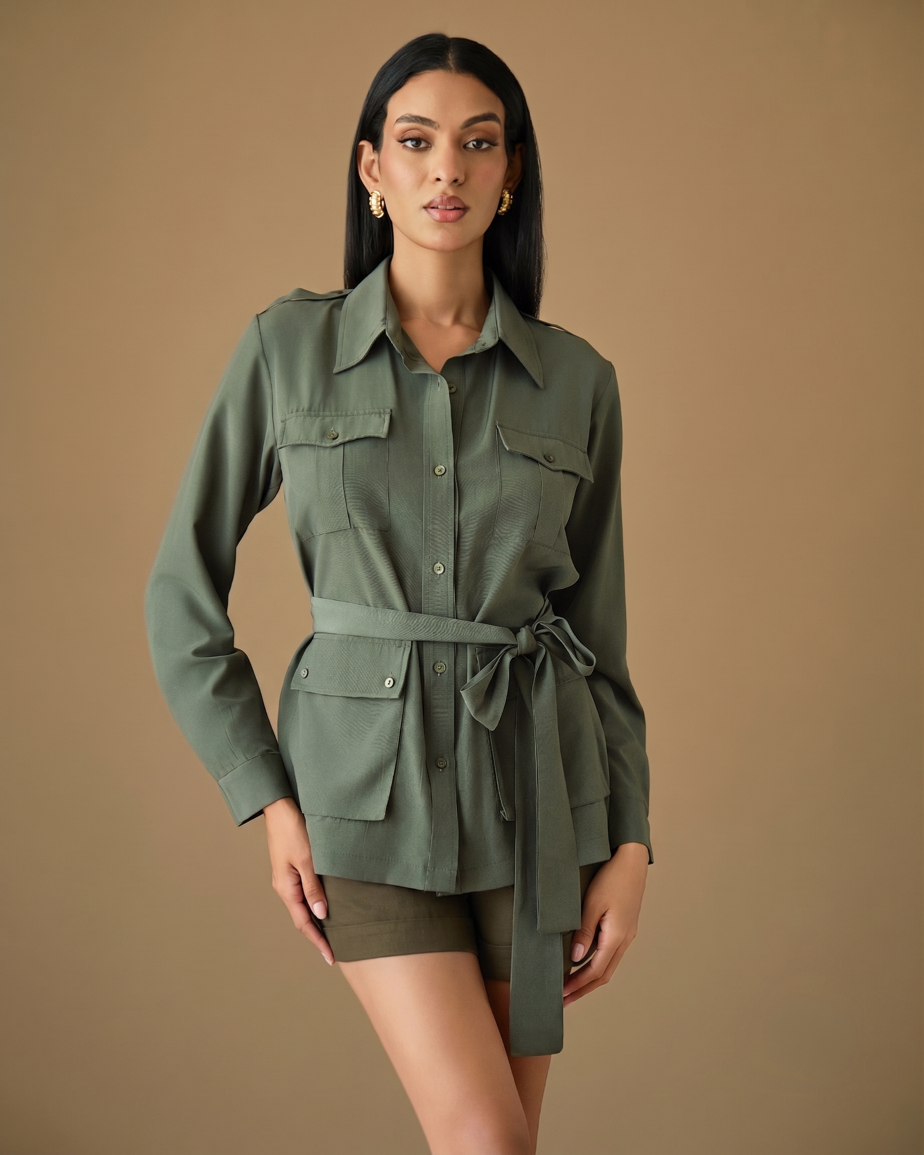 Olive coloured utility shirt