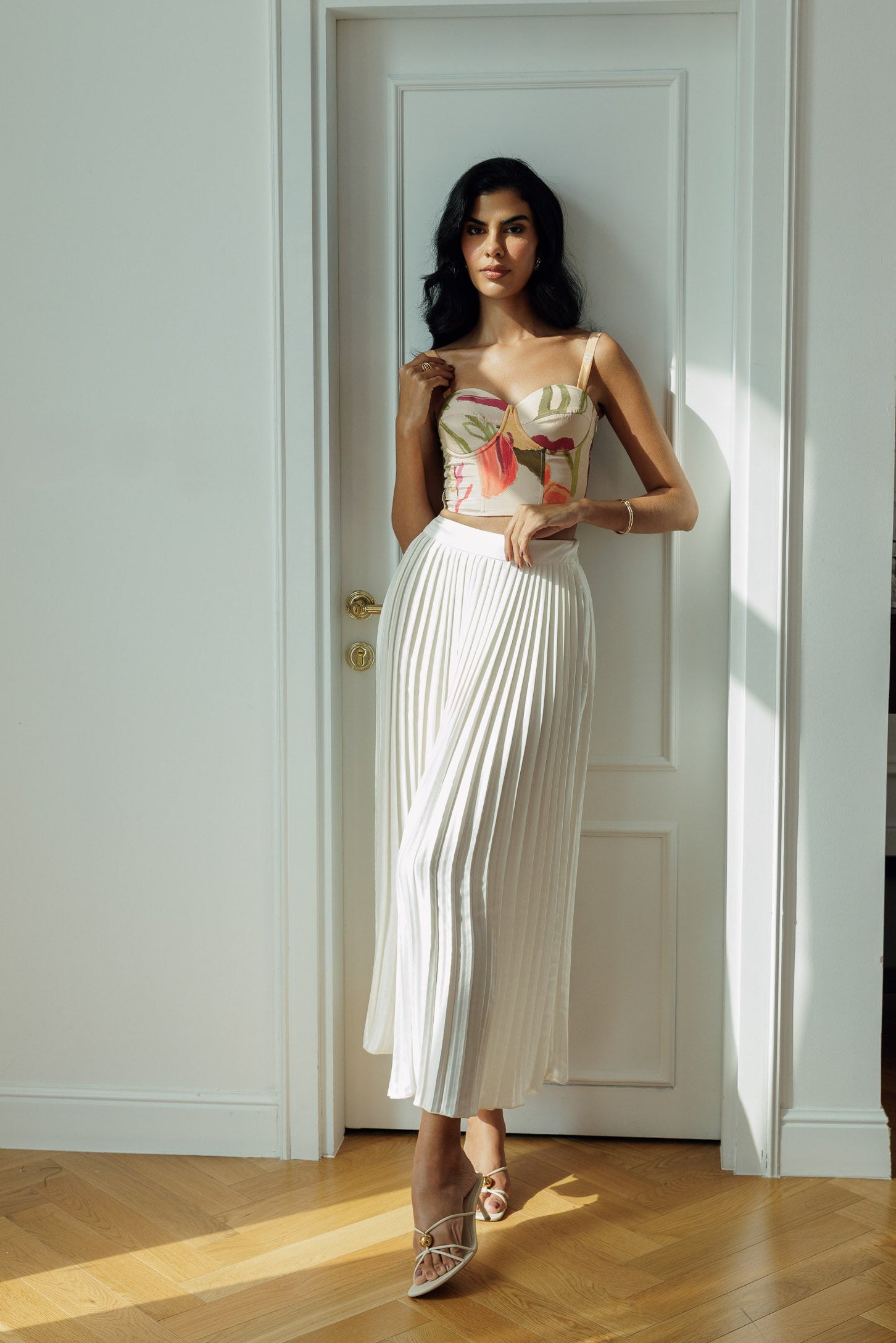 Delilah cropped corset top with feminine floral print