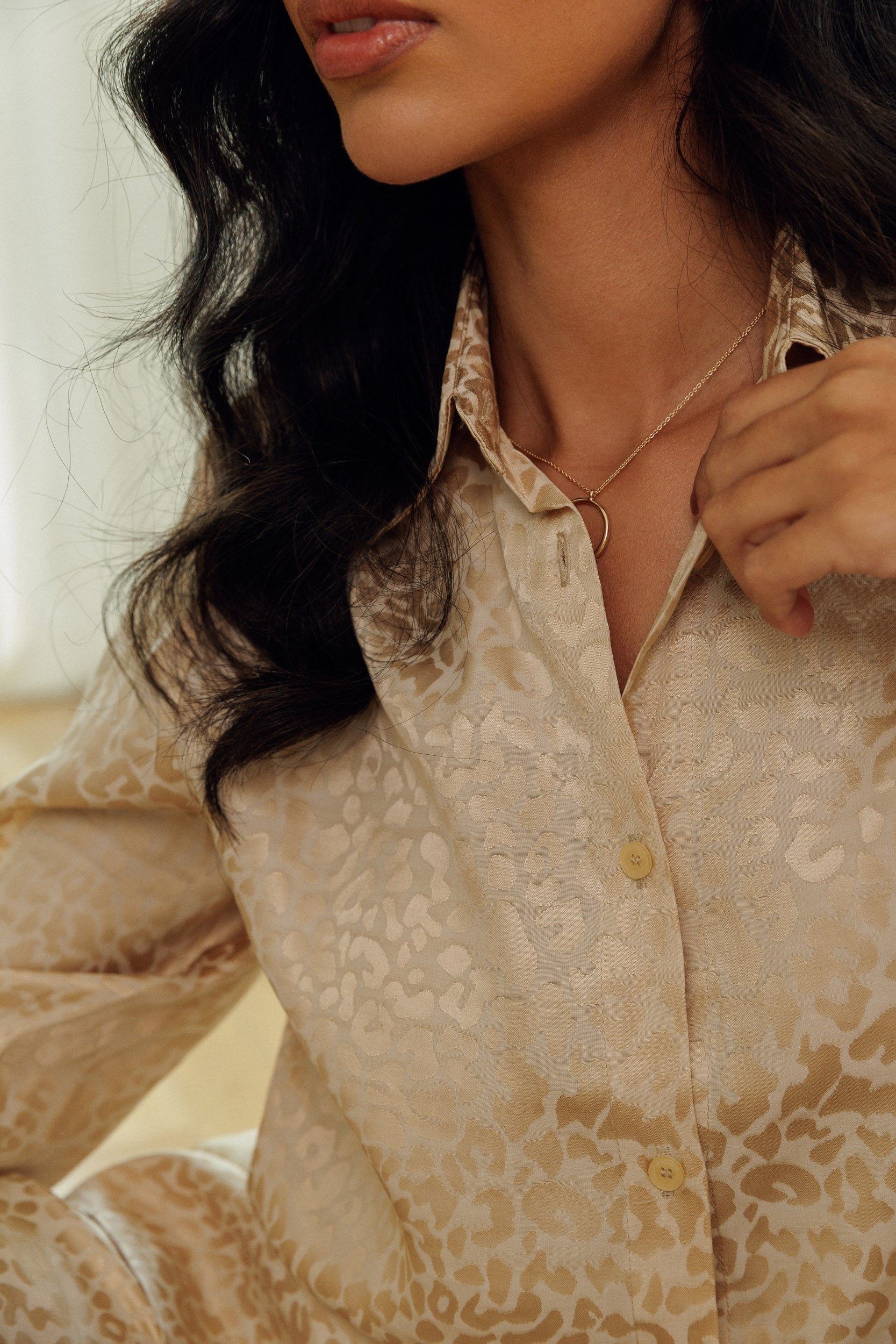 Eleese satin jacquard set in warm beige