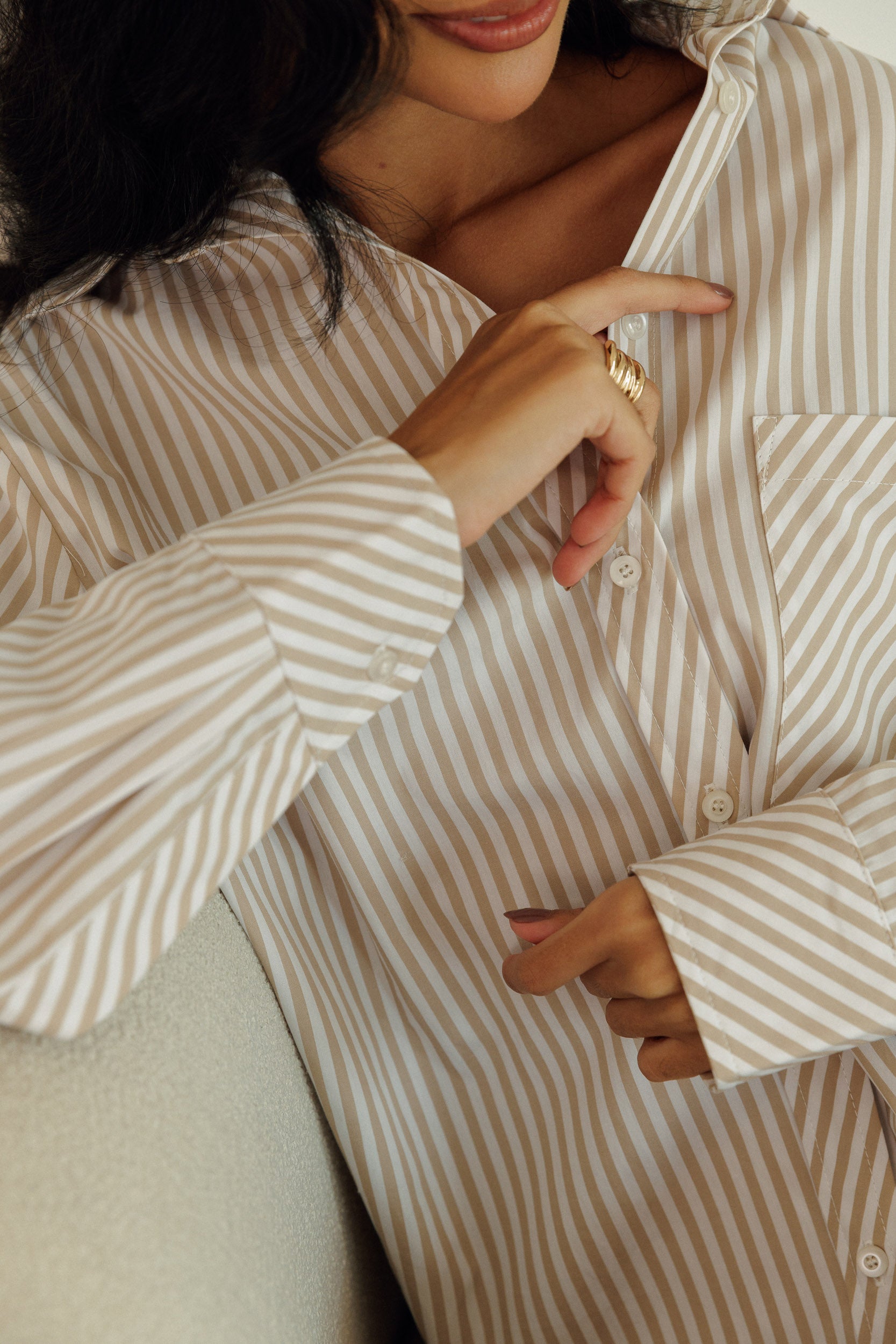 Justina beige and white striped co-ord set
