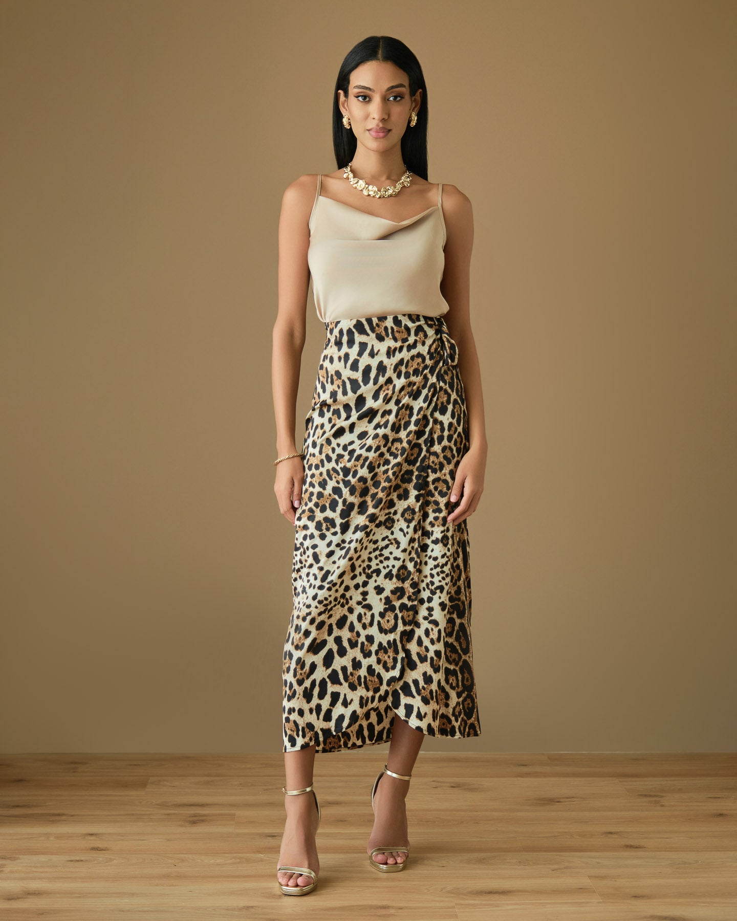 Animal print wrap skirt with soft drape and relaxed fit