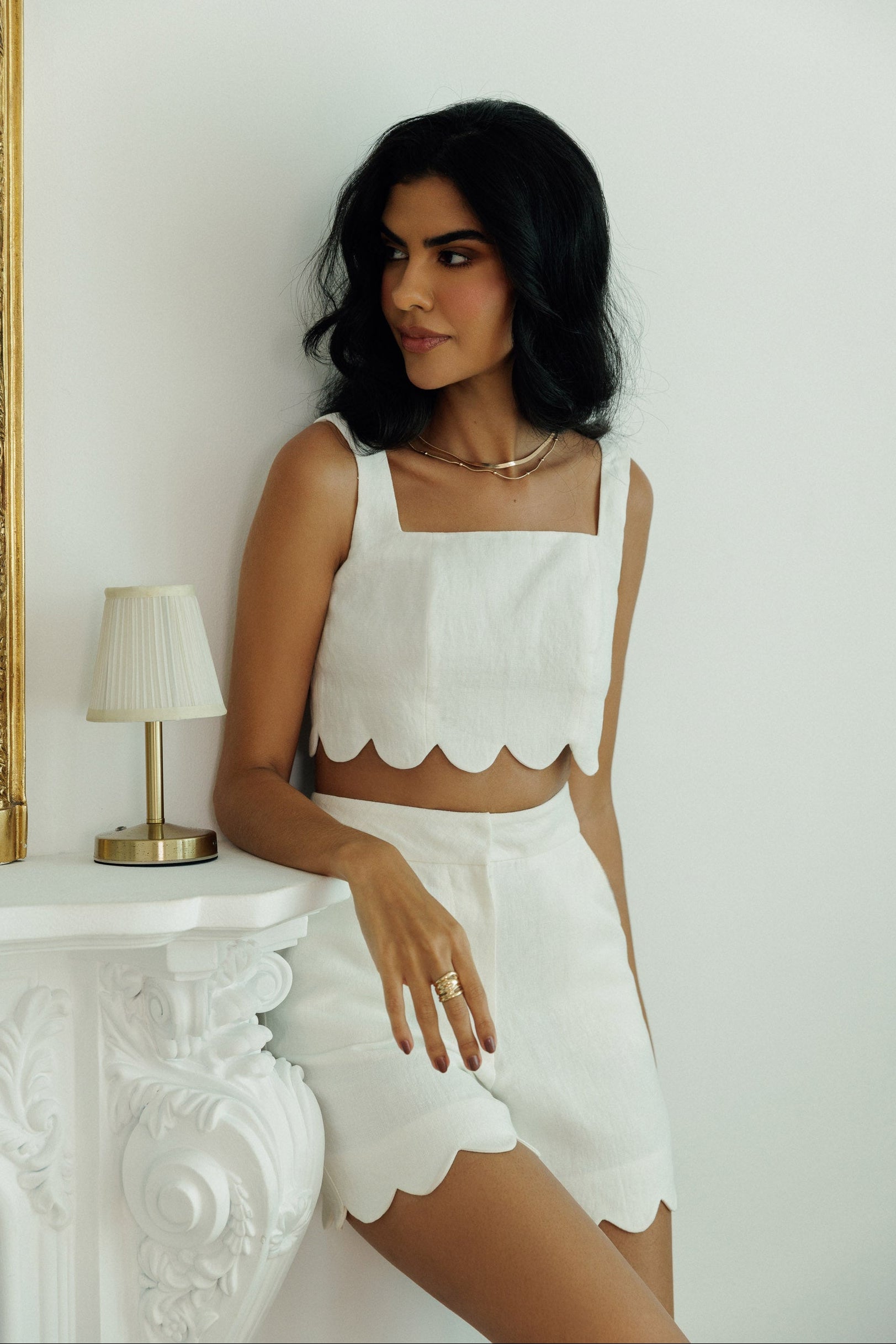 Matilda linen set with a square-neck top and high-waisted shorts