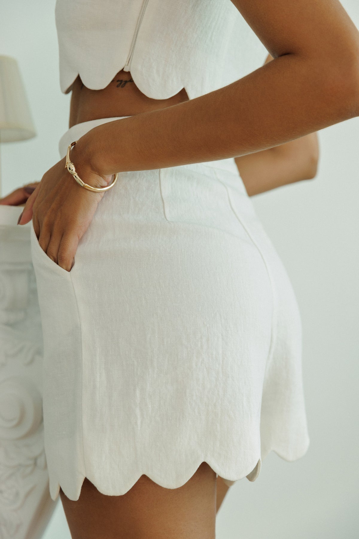 Mizzkeen Matilda linen set with scalloped top and shorts hems