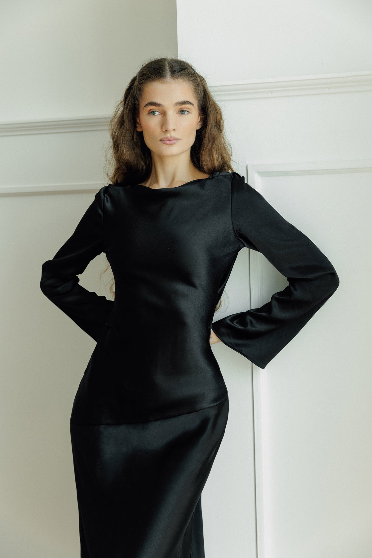 Milla long-sleeved black maxi dress by Mizzkeen