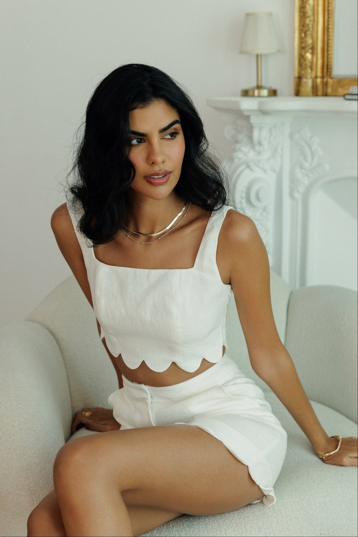 Mizzkeen Matilda white linen top and shorts set