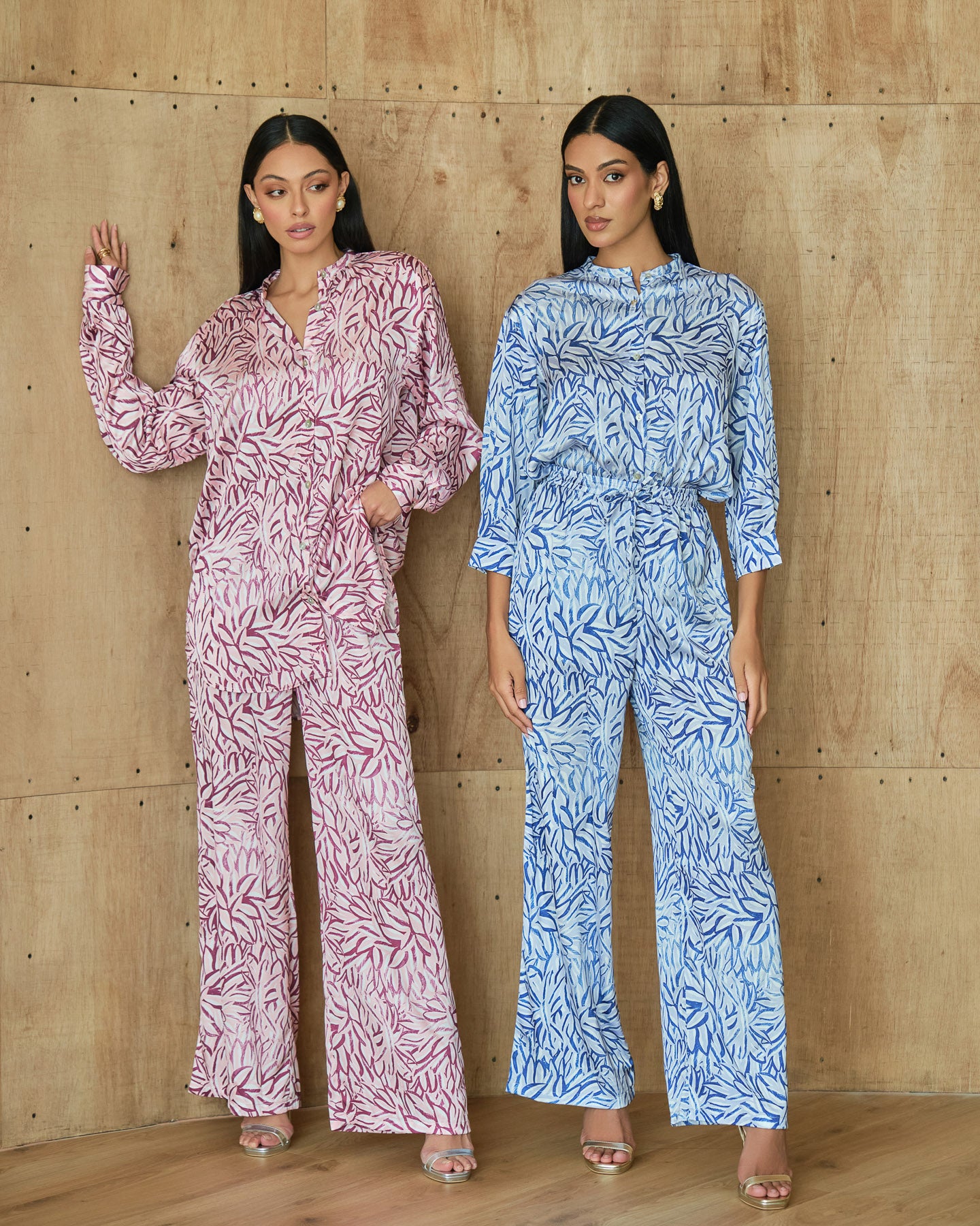 Abstract print shirt and wide leg pants set for effortless styling